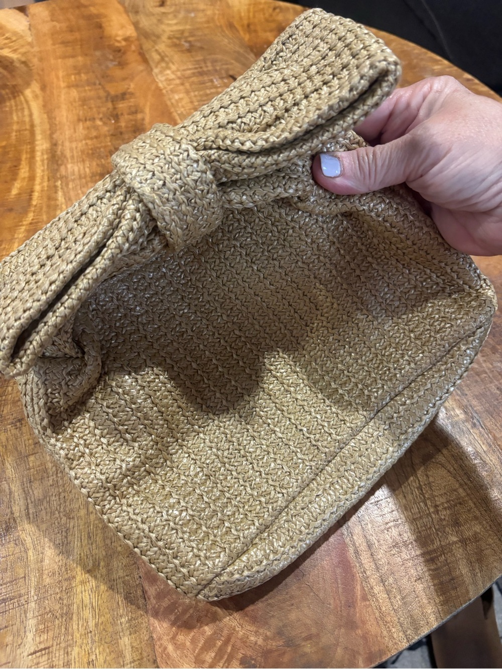 Woven Knot Bow-Top Women’s Handbag in Tan